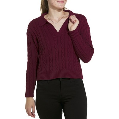 Women's DRESS FORUM Cable Knit Collar V-Neck Pullover Sweater