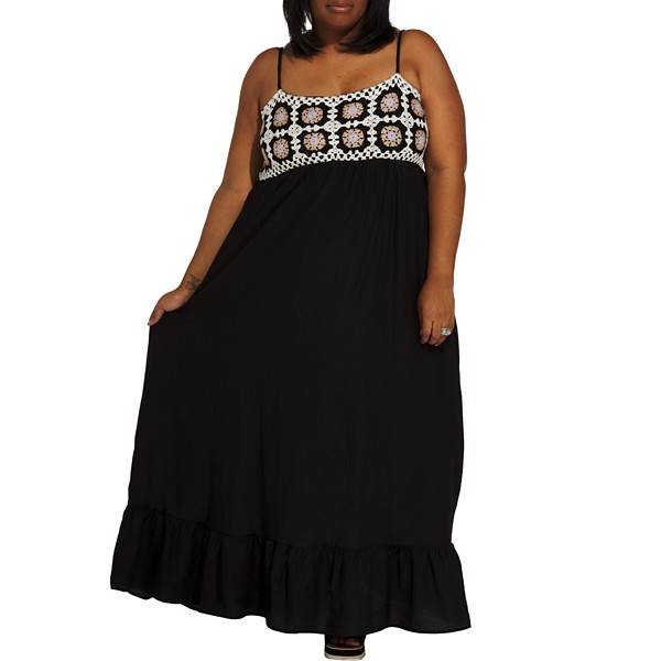 Women's DAVI & DANI Crochet Maxi Dress 2X Black