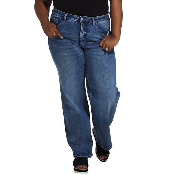 Women's Vervet Plus Size Tummy Control Super High‑Rise Baggy Wide Leg Jeans Midnight Wash 20W 32.5