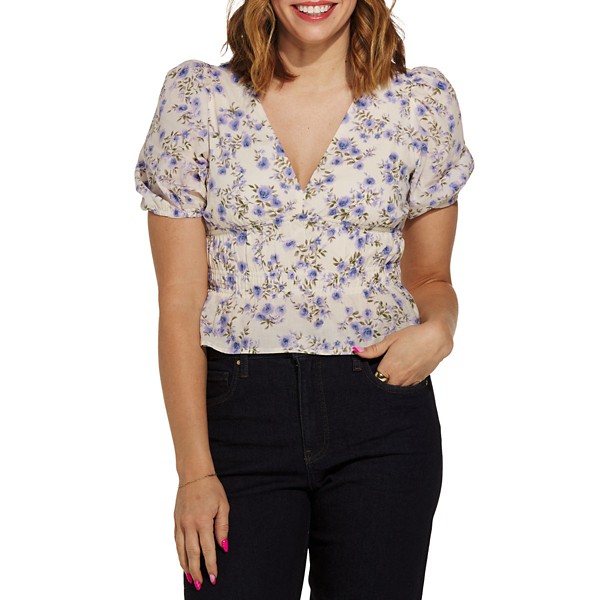 Women's DRESS FORUM Bubble Sleeve Shirt Medium Lilac Floral