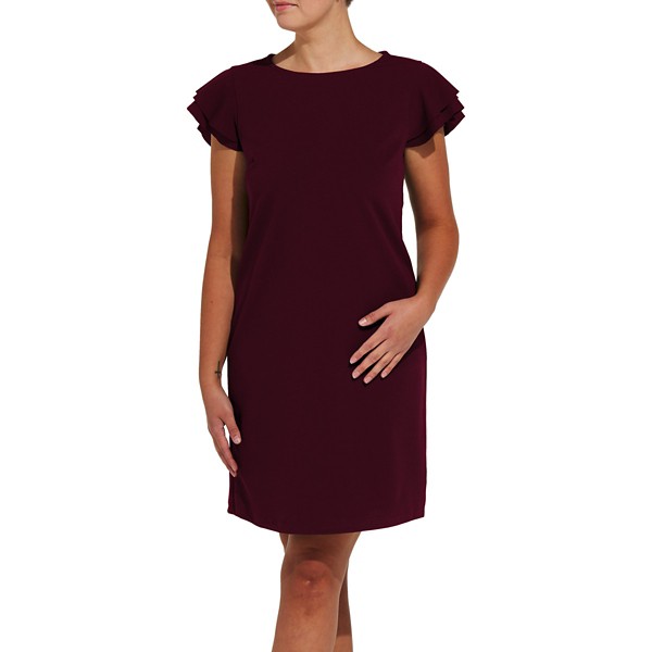 Women's Ces Femme Ruffle Sleeve Shift Dress Large Wine