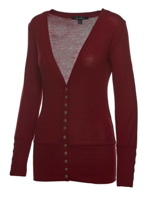 red snap cardigan