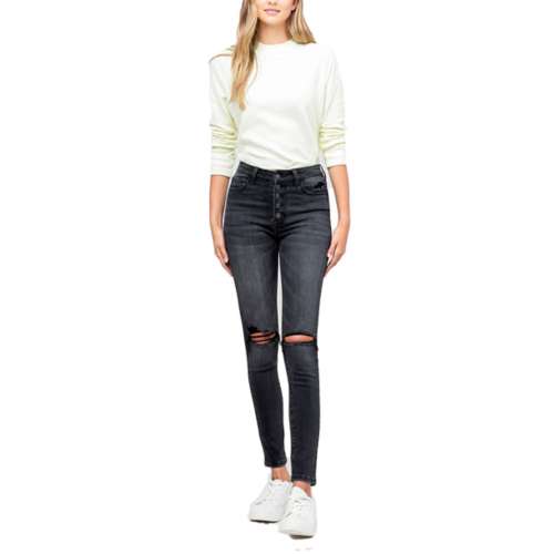 Women's Vervet Jeans Exposed Button Dark Relaxed Fit Mom Jeans