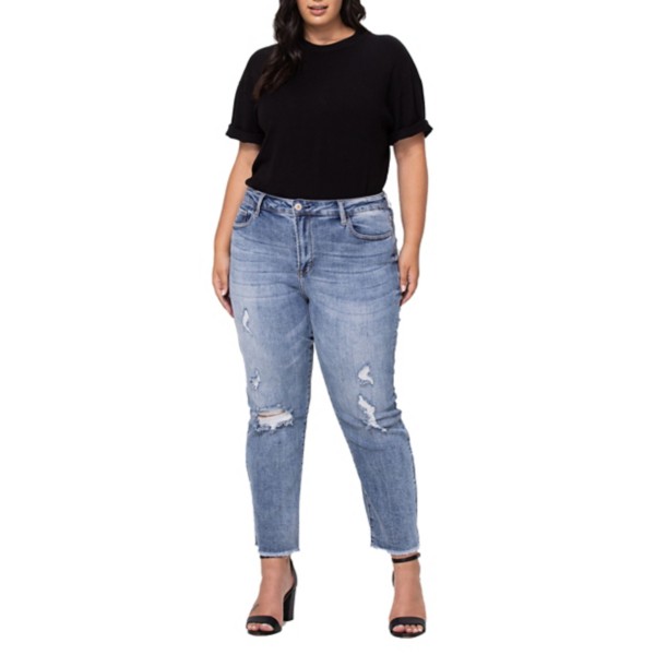 Women's Vervet Jeans Plus Distressed Raw Ankle Relaxed Fit Mom Jeans product image