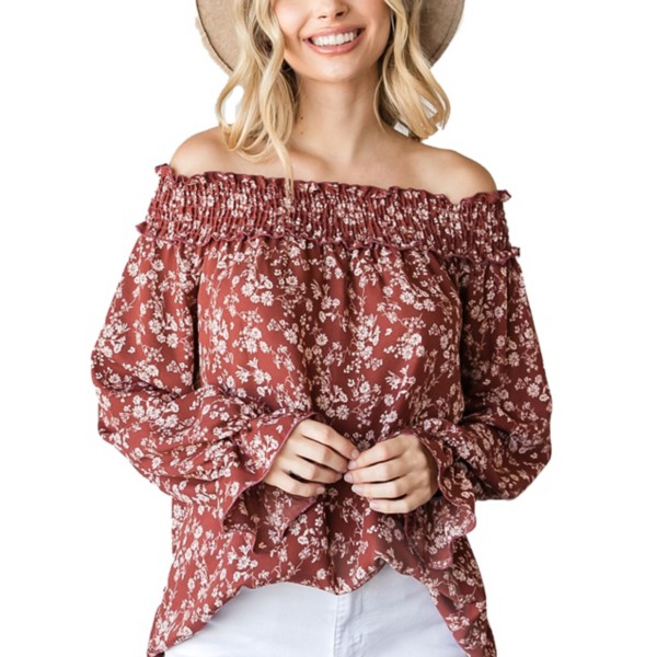 Women's First Love Plus Off The Shoulder Smocked Floral Top product image