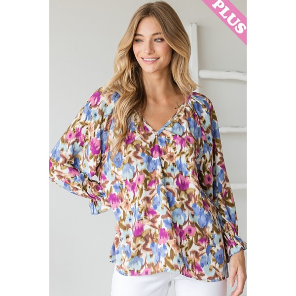 Women's First Love Plus Multi Floral V Neck Blouse product image