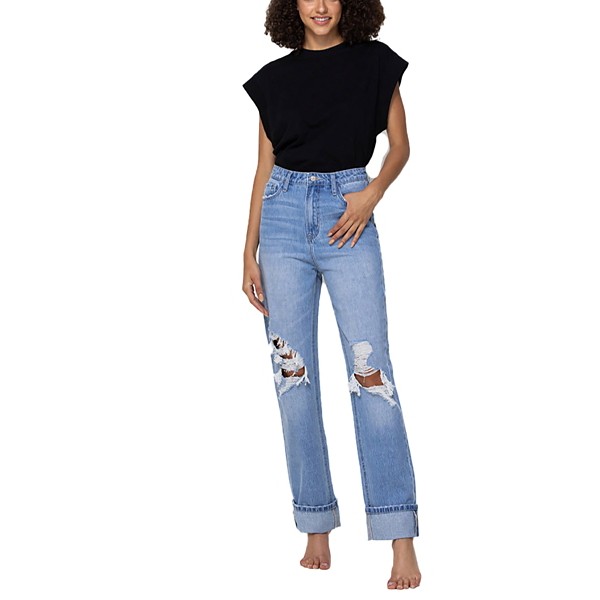 Women's Vervet Jeans Far Out Distressed 90's Straight Slim Fit Wide Leg Jeans product image