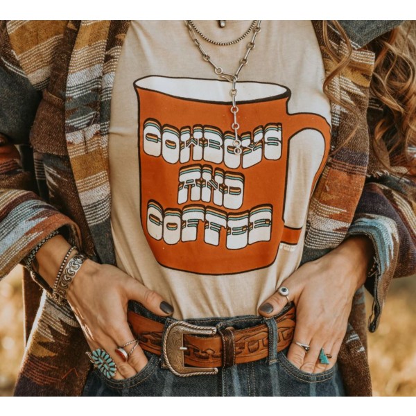 Women's Wild Junkie Cowboys And Coffee T-Shirt product image