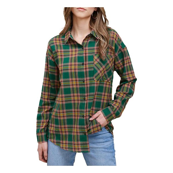 Women's Staccato Plaid Button Up Pocket Shirt product image
