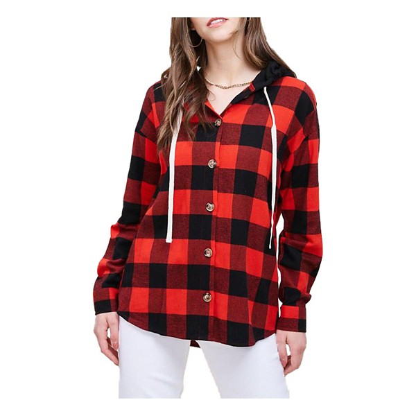 Women's Staccato Plaid Button Up Hooded Shirt product image