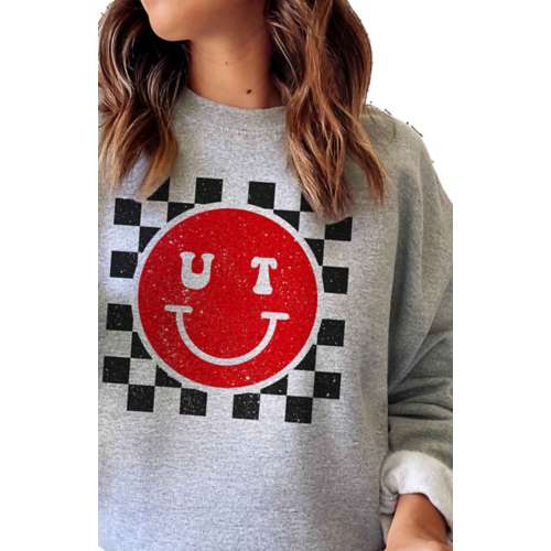 Women's A. Blush Utes Happy Face Crewneck Sweatshirt