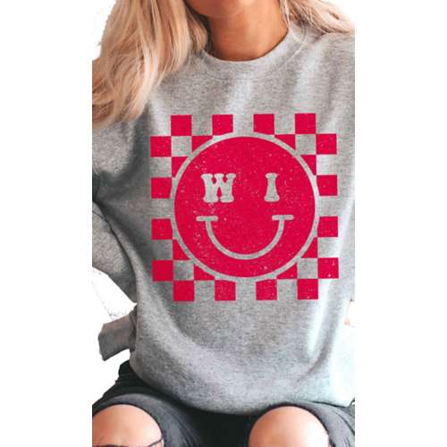 Women's A. Blush Badgers Happy Face Crewneck Sweatshirt
