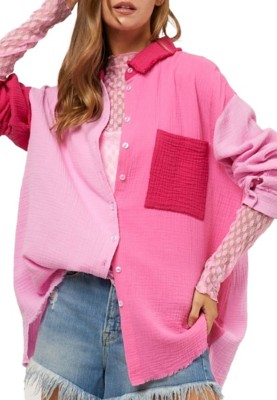 Davi & Dani Crinkled Jacquard Button Down Shirt main image 1