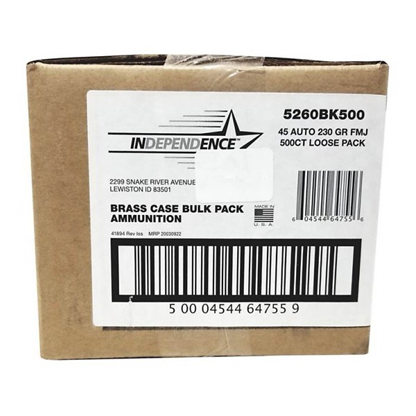 Independence FMJ Pistol Ammunition 500 round Bulk Pack product image