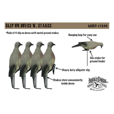 Lucky Duck Clip-On Dove Decoys With Stakes - 4 Count, Realistic Hunting Decoys For Dove Fields
