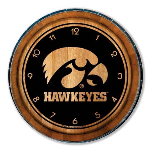 Timeless Etchings Iowa Hawkeyes Wood Barrel Clock