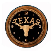 Timeless Etchings Texas Longhorns Wood Barrel Clock