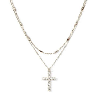 Splendid Iris Layered Cross Necklace