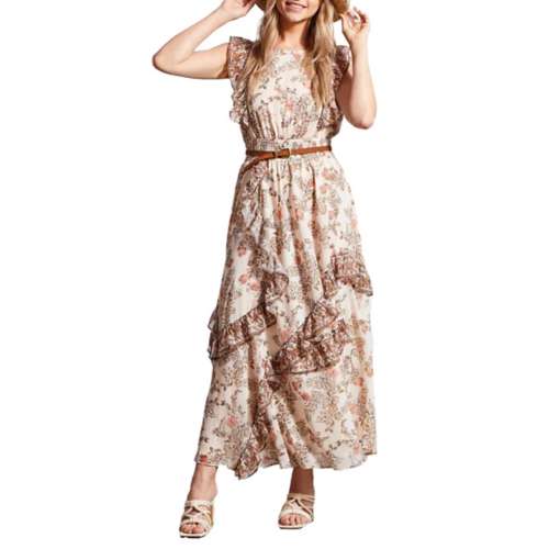 Women's Tribal Multi Frill Floral Midi Dress