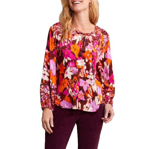 Women's Tribal Plus Size Combo Print Long Sleeve V-Neck Blouse - Primary Image