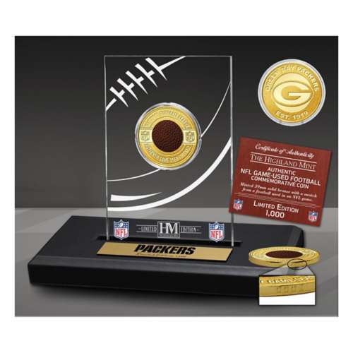 Green Bay Packers Game Used NFL Football Bronze Coin in Commemorative Display