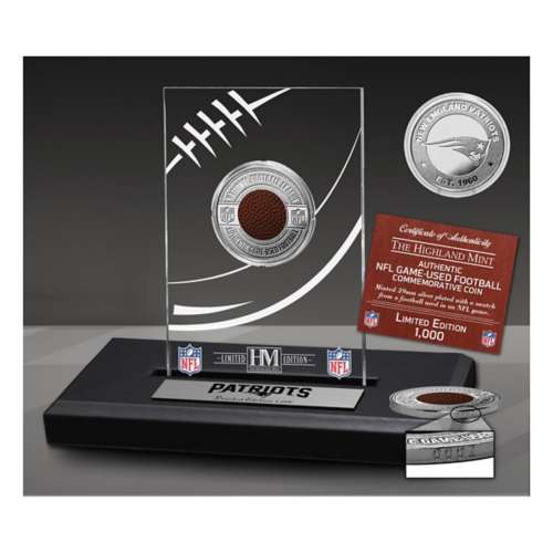 New England Patriots Game Used NFL Football Silver Plated Coin in Commemorative Display