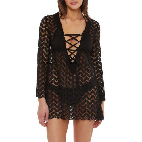 Women's Isabella Rose Sheer Lace Up Crochet dress Limoncello Swim Cover Up