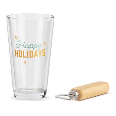 Demdaco Hoppy Holidays Pilsner Glass & Opener