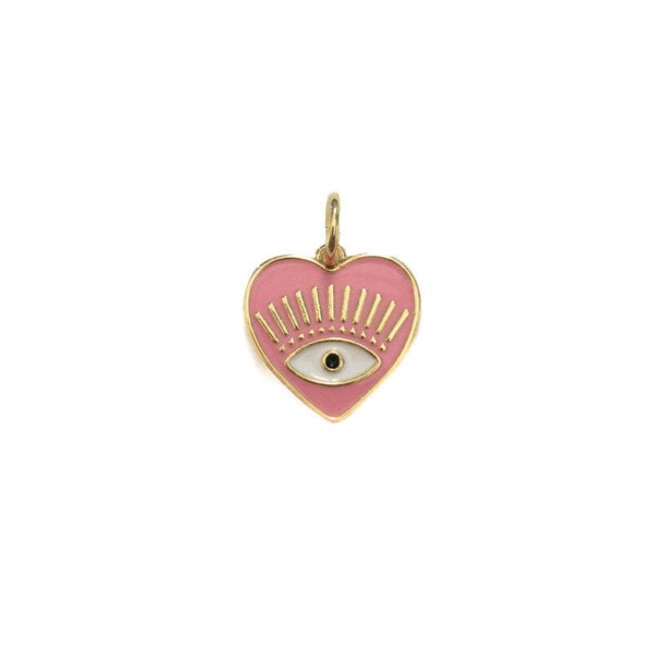 Lotus Jewelry Studio Pink Evil Eye Heart Charm
