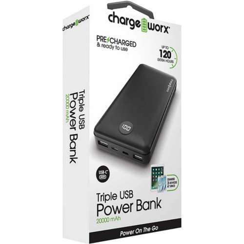 Chargeworx 20000mAh TRIPLE USB Power Bank