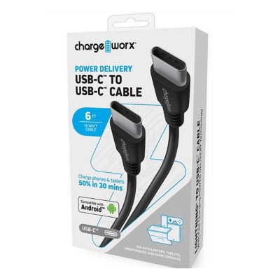 Chargeworx 6ft USB-C to USB-C Cable with Fast Charging POWER DELIVERY Technology