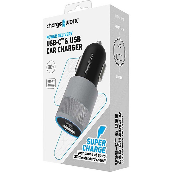 Chargeworx USB-C & USB Car Charger w/Power Delivery