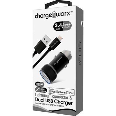 Chargeworx 3.4Amp USB Car Charger & Lightning Cable