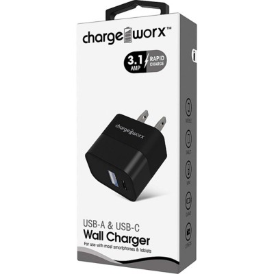 Chargeworx USB+USB C Metal Wall Charger