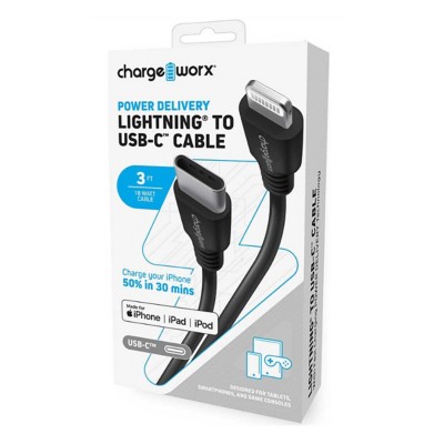 Chargeworx Power Delivery Lightning to UCB-C 3ft Cable