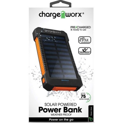 Chargeworx 10000mAh Premium Weatherproof Solar Power Bank with Built-In Dual USB Ports