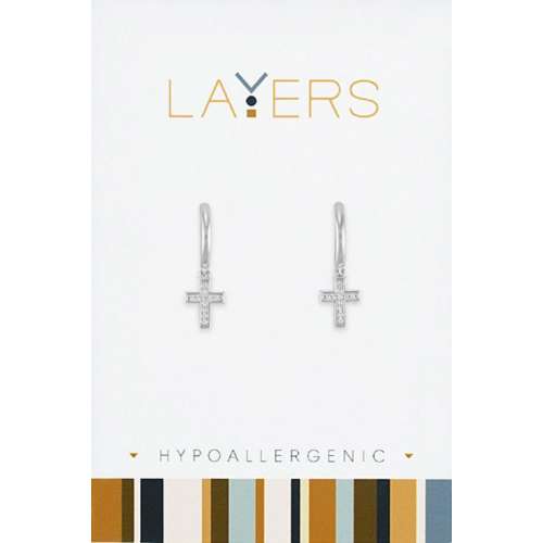 Layers Silver CZ Cross Huggie Earrings