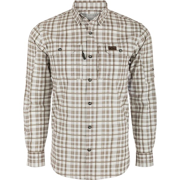 Men's Drake Waterfowl Hunter Creek Window Pane Plaid Long Sleeve Button Up Shirt - Drake Waterfowl