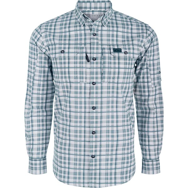 Men's Drake Waterfowl Hunter Creek Window Pane Plaid Long Sleeve Button Up Shirt - Drake Waterfowl