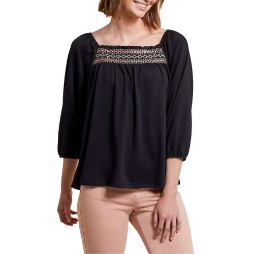 Women's Tribal 3/4 Sleeve Embroidery Top Square Neck Shirt