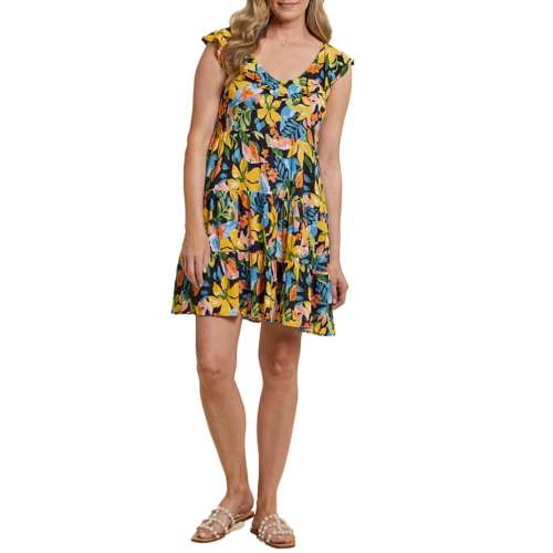 Women's Tribal Tie Back Ruffle Strap  Dress