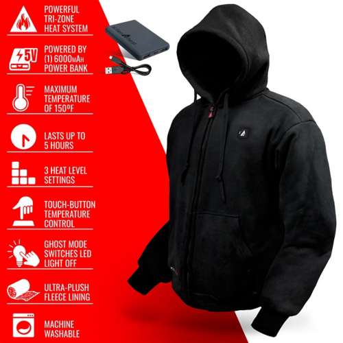 Adult ActionHeat 5V Battery Full Zip navy hoodie Heated Hooded Fleece Jacket