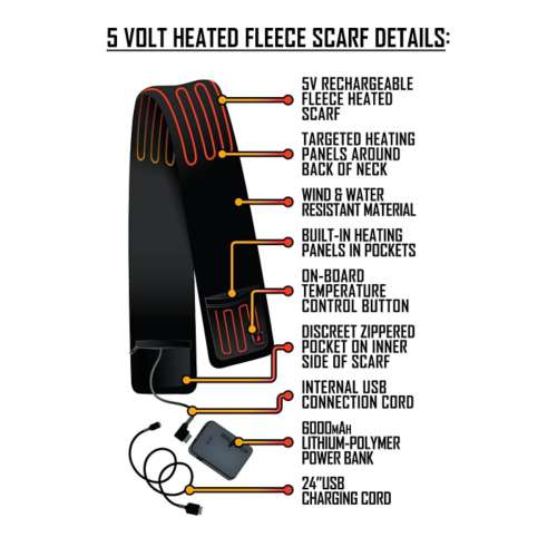 Adult ActionHeat 5V Battery Heated Fleece Traditional Heated Scarf