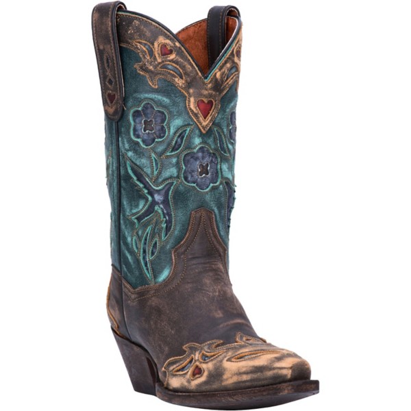 Women’s Dan Post Vintage Bluebird Western Boots 9.5 Chocolate/Teal