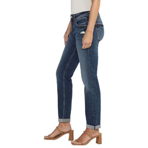Women's Silver gathered-detail Jeans Co. Boyfriend Relaxed Fit Straight gathered-detail Jeans