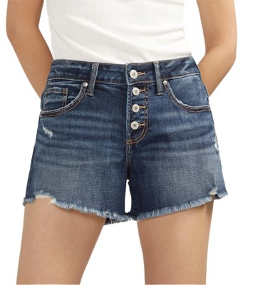 Women's Silver POCKETS jeans Co. Boyfriend Button Front Luxe Stretch Jean Shorts