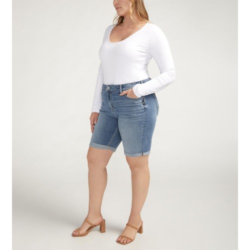 Women s Silver Jeans Co. Plus Size Elyse Mid Rise Comfort Fit Bermuda Jean Shorts SCHEELS