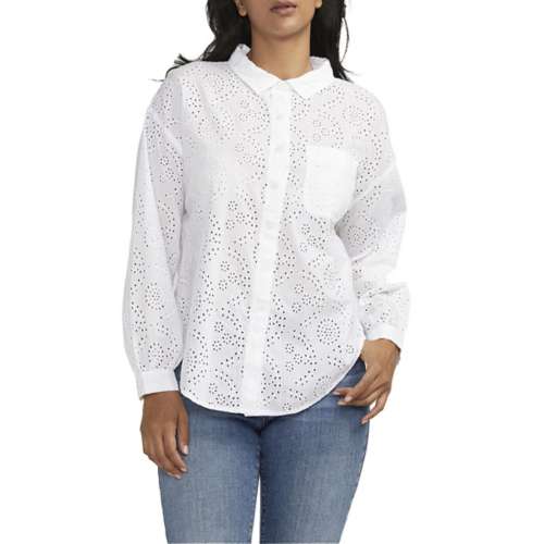 Women's JAG Jeans Eyelet Long Sleeve Button Up Shirt