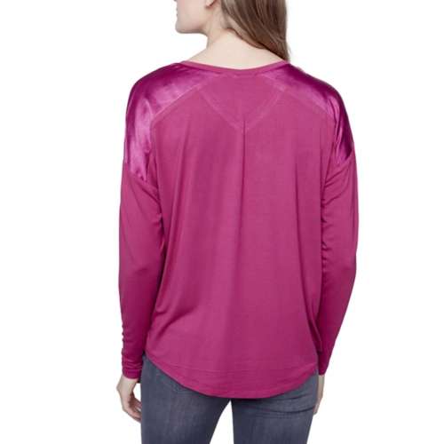 Women's Charlie B Satin Jersey Knit Top Long Sleeve V-Neck Shirt