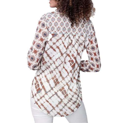 Women's Charlie B Printed Crinkle Georgette Blouse Long Sleeve Button Up Shirt